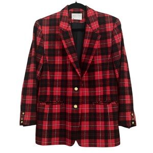 Pendleton Vintage Red Black Plaid Festive Holiday Classic Blazer Wool Sz 12